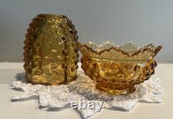 Vintage Amber Hobnail Fairy Lamp Glass Candle Holder Retro Mid-Century 4.5in