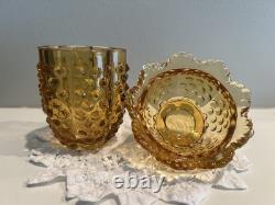 Vintage Amber Hobnail Fairy Lamp Glass Candle Holder Retro Mid-Century 4.5in