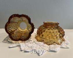 Vintage Amber Hobnail Fairy Lamp Glass Candle Holder Retro Mid-Century 4.5in