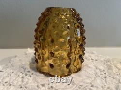 Vintage Amber Hobnail Fairy Lamp Glass Candle Holder Retro Mid-Century 4.5in