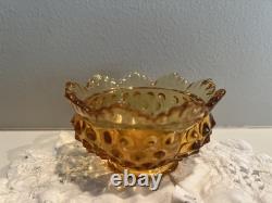 Vintage Amber Hobnail Fairy Lamp Glass Candle Holder Retro Mid-Century 4.5in