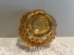 Vintage Amber Hobnail Fairy Lamp Glass Candle Holder Retro Mid-Century 4.5in