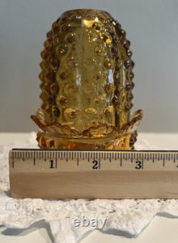Vintage Amber Hobnail Fairy Lamp Glass Candle Holder Retro Mid-Century 4.5in