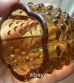 Vintage Amber Hobnail Fairy Lamp Glass Candle Holder Retro Mid-Century 4.5in