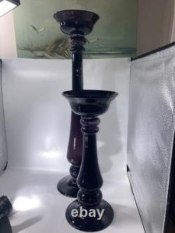 Vintage Amethyst Purple Glass Baluster Candle Holders Set 2 Excellent 27/16.5