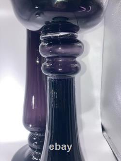 Vintage Amethyst Purple Glass Baluster Candle Holders Set 2 Excellent 27/16.5