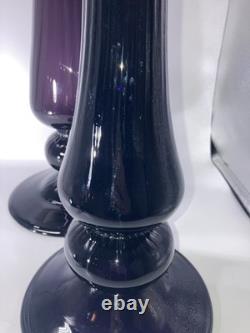 Vintage Amethyst Purple Glass Baluster Candle Holders Set 2 Excellent 27/16.5