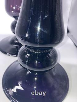 Vintage Amethyst Purple Glass Baluster Candle Holders Set 2 Excellent 27/16.5