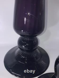 Vintage Amethyst Purple Glass Baluster Candle Holders Set 2 Excellent 27/16.5
