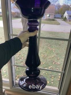 Vintage Amethyst Purple Glass Baluster Candle Holders Set 2 Excellent 27/16.5