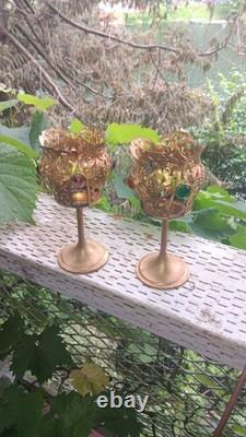 Vintage Antique Glass Cabochon Candle Holders