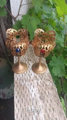 Vintage Antique Glass Cabochon Candle Holders