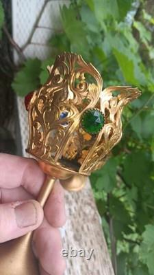 Vintage Antique Glass Cabochon Candle Holders