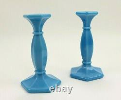 Vintage Antique Persian Blue Turquoise Milk Glass Candlestick Set of 2