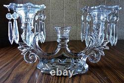 Vintage Art Deco 3 Candle CRYSTAL CANDELABRA w BOBECHES & 16 CRYSTAL PRISMS