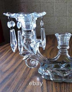 Vintage Art Deco 3 Candle CRYSTAL CANDELABRA w BOBECHES & 16 CRYSTAL PRISMS