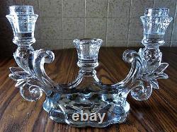 Vintage Art Deco 3 Candle CRYSTAL CANDELABRA w BOBECHES & 16 CRYSTAL PRISMS