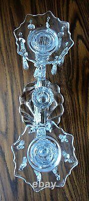 Vintage Art Deco 3 Candle CRYSTAL CANDELABRA w BOBECHES & 16 CRYSTAL PRISMS