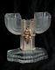 Vintage Art Deco Satin Glass & Gilt Brass Filigree Candle Holders 1930's Pair