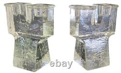 Vintage Art Glass Ice Cube Candle Holders Candlestick Dansk Mid Century Modern