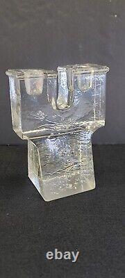 Vintage Art Glass Ice Cube Candle Holders Candlestick Dansk Mid Century Modern