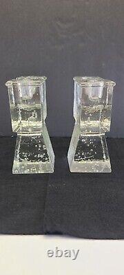 Vintage Art Glass Ice Cube Candle Holders Candlestick Dansk Mid Century Modern