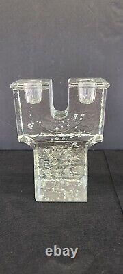 Vintage Art Glass Ice Cube Candle Holders Candlestick Dansk Mid Century Modern