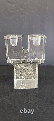 Vintage Art Glass Ice Cube Candle Holders Candlestick Dansk Mid Century Modern