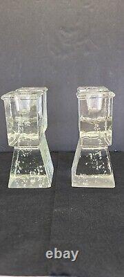 Vintage Art Glass Ice Cube Candle Holders Candlestick Dansk Mid Century Modern