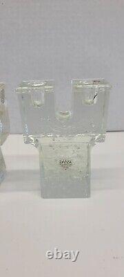 Vintage Art Glass Ice Cube Candle Holders Candlestick Dansk Mid Century Modern