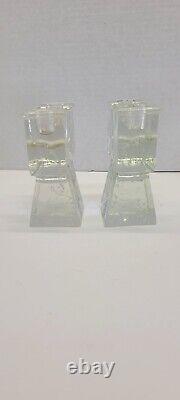 Vintage Art Glass Ice Cube Candle Holders Candlestick Dansk Mid Century Modern