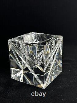 Vintage Baccarat France Crystal Cube Art Glass Votive Candle Holder with Box