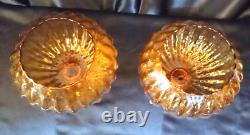 Vintage Baroque Metal Amber Lucite Candle Holders Large Glass Voltive Pair MCM