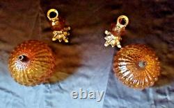Vintage Baroque Metal Amber Lucite Candle Holders Large Glass Voltive Pair MCM