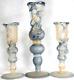 Vintage Blown Glass Art Studio Frosted Signed Filigree 3 Large Candle Holder 17