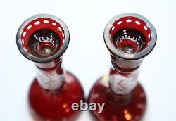 Vintage Bohemia Czechoslovakia Cranberry Candle Holders Crystal Glass Miniature