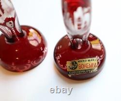 Vintage Bohemia Czechoslovakia Cranberry Candle Holders Crystal Glass Miniature