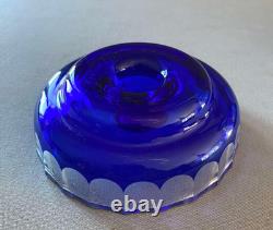 Vintage Bohemian Crystal Cobalt Blue Cut to Clear Hurricane Glass Candle Holder