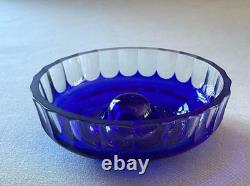 Vintage Bohemian Crystal Cobalt Blue Cut to Clear Hurricane Glass Candle Holder