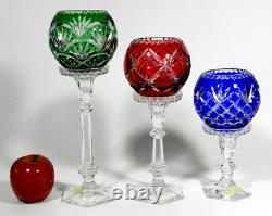 Vintage Bohemian Cut To Clear Art Glass Candle Holder Set Of 3