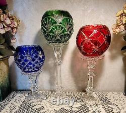 Vintage Bohemian Cut To Clear Art Glass on Pedestal's Candle Holder Set Of 3