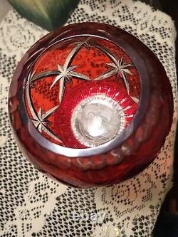 Vintage Bohemian Cut To Clear Art Glass on Pedestal's Candle Holder Set Of 3