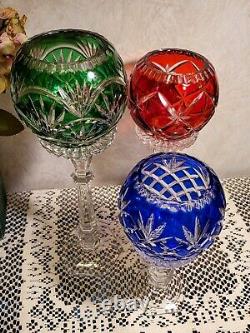 Vintage Bohemian Cut To Clear Art Glass on Pedestal's Candle Holder Set Of 3