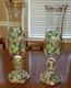 Vintage Bohemian Or Czech Handpainted Glass Hurricane Candle Holder Set 16.5