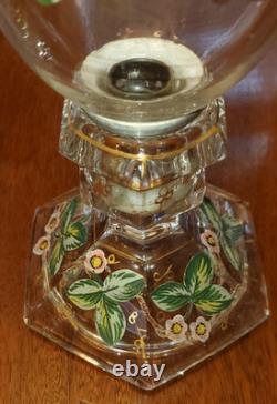 Vintage Bohemian or Czech Handpainted Glass Hurricane Candle Holder Set 16.5