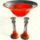 Vintage Boho Czech Art Glass Hand Blown Candlestick Holders, Orange With10 Bowl