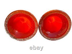 Vintage Boho Czech Art Glass Hand Blown Candlestick Holders, Orange with10 bowl
