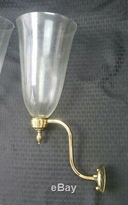 Vintage Brass And Glass Off Wall Mount Sconce Hurricane Globe Candlestick Pair
