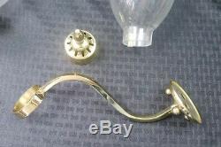 Vintage Brass And Glass Off Wall Mount Sconce Hurricane Globe Candlestick Pair