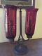 Vintage Brass Double Arm Spring Loaded Candle Holder Cranberry Glass Hurricanes
